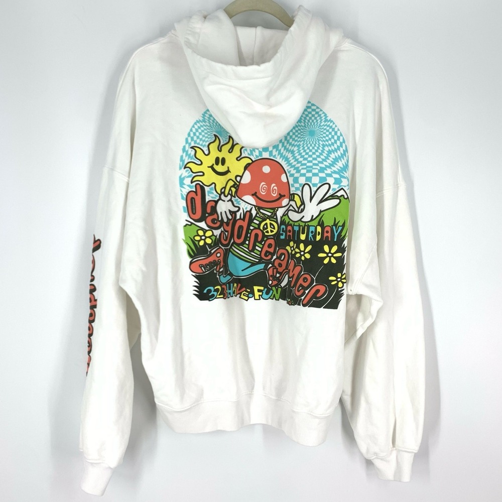 Daydreamer Flyer Hoodie Sweatshirt Women Small White Graphic Mushroom Sun